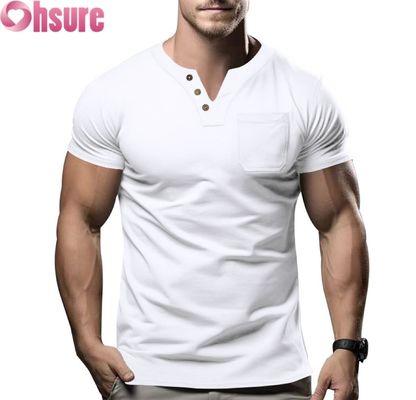Νέο ανδρικό casual T-shirt V-λαιμόκοψης για το καλοκαίρι του 2025, στενής γραμμής, κοντομάνικο, με μεταξοτυπία