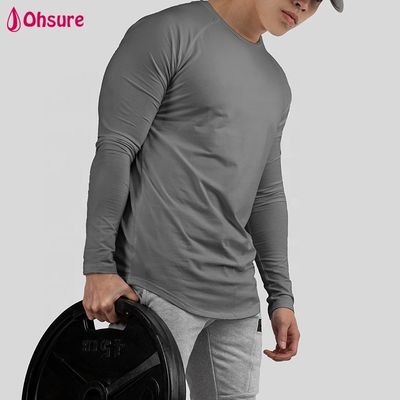Χονδρικής Αθλητικό Σώμα Διαμορφωτής Slim Fit Ανδρικό T Shirt Tops Μακρυμάνικο Scoop Hem Προπόνηση Bodybuilding Gym Shirts Blank Casual