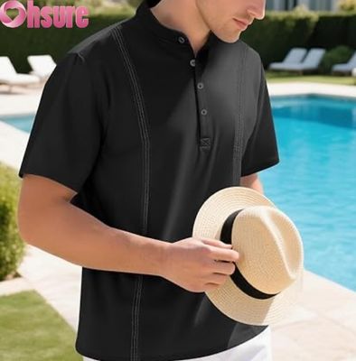 Ανδρικά Casual Henley T-Shirts Κλασικά Κουμπιά Μονόχρωμα Καλοκαιρινά Μπλουζάκια