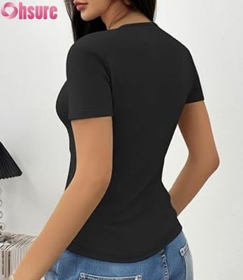 Γυναικεία καλοκαιρινά T-shirts Slim Fit | Κοντομάνικα μπλουζάκια με στρογγυλή λαιμόκοψη και κοψίματα | 2025 Fashion OEM Custom