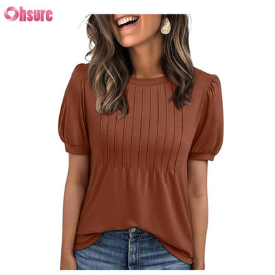 Γυναικεία Μπλούζες με Κοντό Μανίκι T-Shirts Μπλούζες Κομψά Casual Επιχειρηματικά Πλισέ Καλοκαιρινή Μόδα 2025 Βασικά Άνετα Ρούχα
