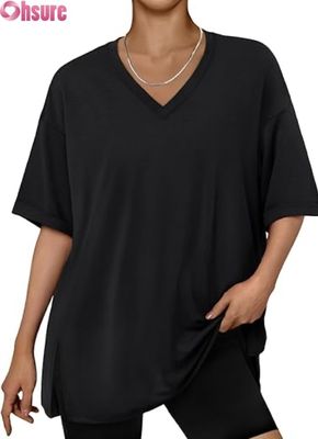 Γυναικείο Oversized Casual T-Shirt, Χαλαρής Εφαρμογής κοντομάνικο μπλουζάκι με σκίσιμο στο πλάι και βολάν στο τελείωμα
