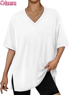 Γυναικείο Oversized Casual T-Shirt, Χαλαρής Εφαρμογής κοντομάνικο μπλουζάκι με σκίσιμο στο πλάι και βολάν στο τελείωμα