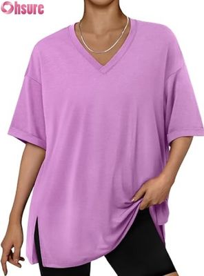 Γυναικείο Oversized Casual T-Shirt, Χαλαρής Εφαρμογής κοντομάνικο μπλουζάκι με σκίσιμο στο πλάι και βολάν στο τελείωμα