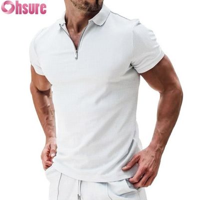 Ανδρικό Καλοκαιρινό Casual κοντομάνικο Polo T-Shirt από Βαμβακερό ύφασμα Waffle Knit, Βιώσιμο και Μονόχρωμο Σχέδιο