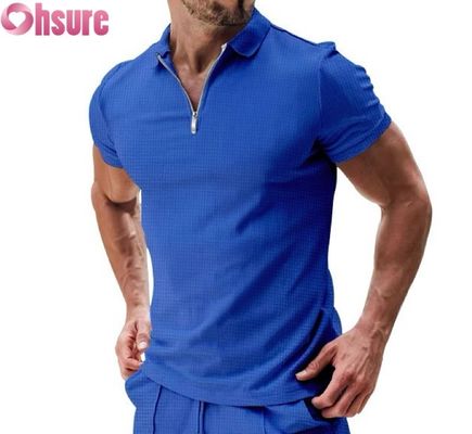 Ανδρικό Καλοκαιρινό Casual κοντομάνικο Polo T-Shirt από Βαμβακερό ύφασμα Waffle Knit, Βιώσιμο και Μονόχρωμο Σχέδιο