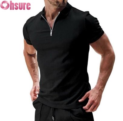 Ανδρικό Καλοκαιρινό Casual κοντομάνικο Polo T-Shirt από Βαμβακερό ύφασμα Waffle Knit, Βιώσιμο και Μονόχρωμο Σχέδιο