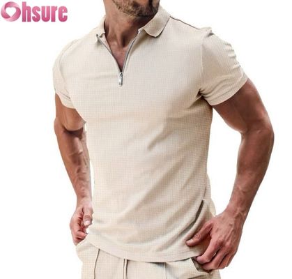 Ανδρικό Καλοκαιρινό Casual κοντομάνικο Polo T-Shirt από Βαμβακερό ύφασμα Waffle Knit, Βιώσιμο και Μονόχρωμο Σχέδιο