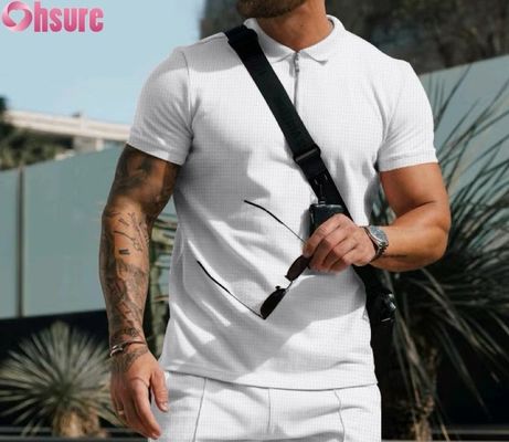 Ανδρικό Καλοκαιρινό Casual κοντομάνικο Polo T-Shirt από Βαμβακερό ύφασμα Waffle Knit, Βιώσιμο και Μονόχρωμο Σχέδιο