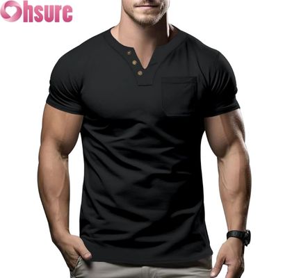 Νέο ανδρικό casual T-shirt V-λαιμόκοψης για το καλοκαίρι του 2025, στενής γραμμής, κοντομάνικο, με μεταξοτυπία