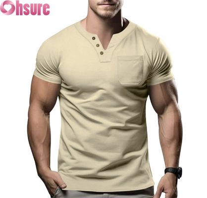 Νέο ανδρικό casual T-shirt V-λαιμόκοψης για το καλοκαίρι του 2025, στενής γραμμής, κοντομάνικο, με μεταξοτυπία