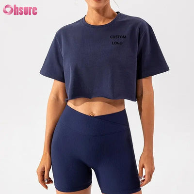 Προσαρμοσμένο Αθλητικό Crop Top Oversize Γυναικείο T-Shirt Νέα Άφιξη Μαλακό Γρήγορο Στέγνωμα Ελαφρύ Γυναικείο Top για Χορό και Τρέξιμο με Κοντό Μανίκι