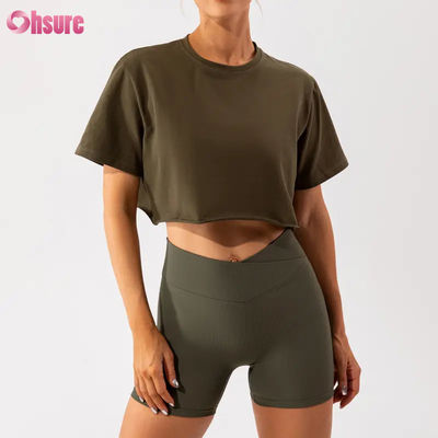 Προσαρμοσμένο Αθλητικό Crop Top Oversize Γυναικείο T-Shirt Νέα Άφιξη Μαλακό Γρήγορο Στέγνωμα Ελαφρύ Γυναικείο Top για Χορό και Τρέξιμο με Κοντό Μανίκι
