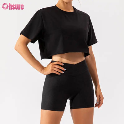 Προσαρμοσμένο Αθλητικό Crop Top Oversize Γυναικείο T-Shirt Νέα Άφιξη Μαλακό Γρήγορο Στέγνωμα Ελαφρύ Γυναικείο Top για Χορό και Τρέξιμο με Κοντό Μανίκι