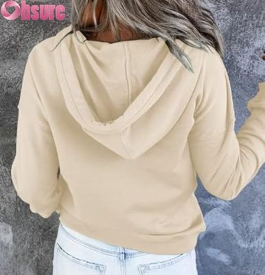 Γυναικεία Casual Loose Fit Long Sleeve Sweater Button-Up Hooded Sweatshirt Προσωπικό λογότυπο πλεγμένο για το φθινόπωρο και το χειμώνα με τσέπες