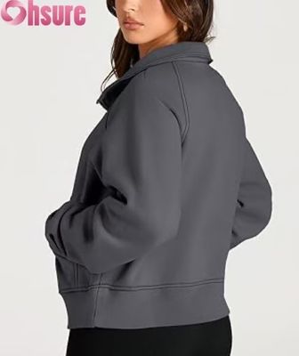 Προσαρμοσμένο Γυναικείο Fleece Pullover Hoodie με Μισό Φερμουάρ και Κοντό Κούμπωμα | Φθινοπωρινή Μόδα Φούτερ με Τέταρτο Φερμουάρ 2025