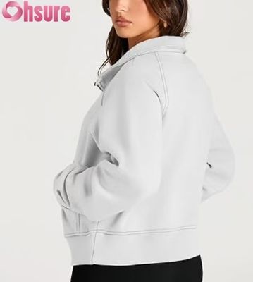 Προσαρμοσμένο Γυναικείο Fleece Pullover Hoodie με Μισό Φερμουάρ και Κοντό Κούμπωμα | Φθινοπωρινή Μόδα Φούτερ με Τέταρτο Φερμουάρ 2025