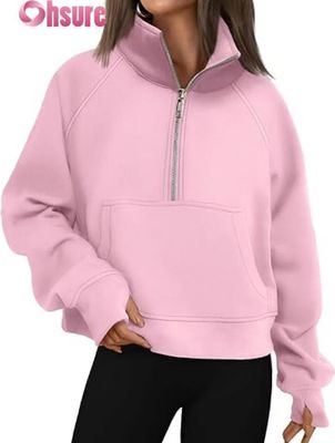 Προσαρμοσμένο Γυναικείο Fleece Pullover Hoodie με Μισό Φερμουάρ και Κοντό Κούμπωμα | Φθινοπωρινή Μόδα Φούτερ με Τέταρτο Φερμουάρ 2025