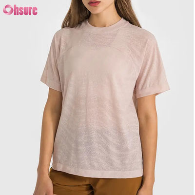 Χονδρικό Custom Logo Quick Dry αναπνευστικά Jacquard Sport T-shirts Fitness Κοντά μανίκια Yoga Top Γυναίκες Κοντά μήκους γυμναστήριο T-shirts