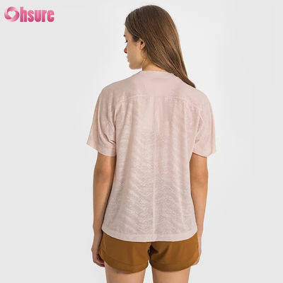 Χονδρικό Custom Logo Quick Dry αναπνευστικά Jacquard Sport T-shirts Fitness Κοντά μανίκια Yoga Top Γυναίκες Κοντά μήκους γυμναστήριο T-shirts