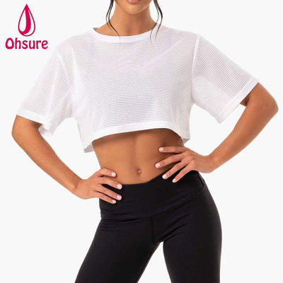 Προσαρμοσμένο T-Shirt με Λογότυπο Casual Spandex Mesh Fabric Crew Neck Γυναικεία Ρούχα Γυναικεία Γυμναστήριο Ζέσταμα Γυναικεία Μπλούζες