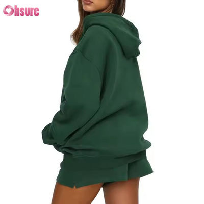 Χονδρικό Γυναικείο Σετ Φούτερ και Σορτς Oversized 2 Τεμαχίων με Κουκούλα Track Suit με Προσαρμοσμένο Λογότυπο