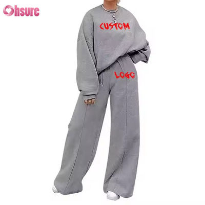 Προσαρμοσμένο Plus Size Casual Wear Fashion 2 Piece Set Jogger Sweatshirt Wide Leg Flared Sweatpants Τρέξιμου για γυναίκες
