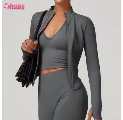 Ηλιακή προστασία Jacket Stand Collar Zipper Long Sleeve Femme Yoga Jacket Sweatshirts για γυναίκες Στεγνή εξωτερική γυμναστική Sports Tops