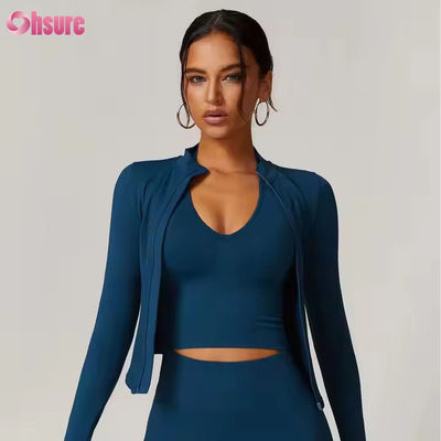 Ηλιακή προστασία Jacket Stand Collar Zipper Long Sleeve Femme Yoga Jacket Sweatshirts για γυναίκες Στεγνή εξωτερική γυμναστική Sports Tops