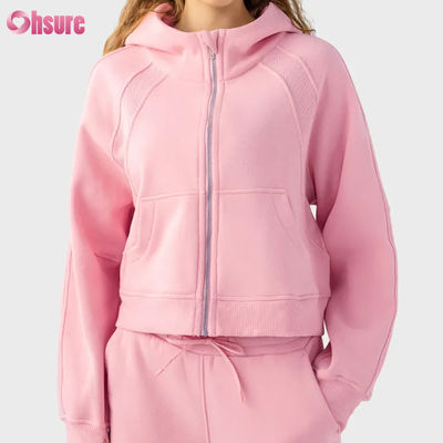 Προσαρμοσμένο λογότυπο Γυναικεία Vintage Full Zip Fleece Τζακέτο για χειμερινό τρέξιμο Γιόγκα γυμναστήριο Hoodie Τρύπες αντίχειρας Εφοδιασμός πλεκτό ύφασμα
