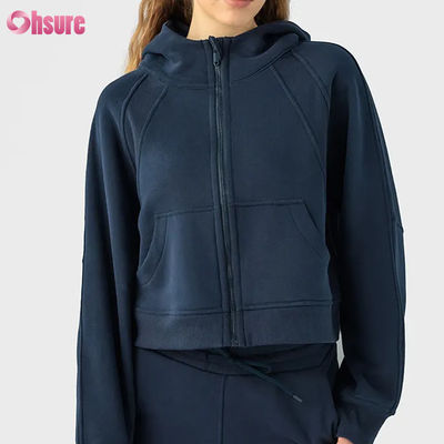 Προσαρμοσμένο λογότυπο Γυναικεία Vintage Full Zip Fleece Τζακέτο για χειμερινό τρέξιμο Γιόγκα γυμναστήριο Hoodie Τρύπες αντίχειρας Εφοδιασμός πλεκτό ύφασμα