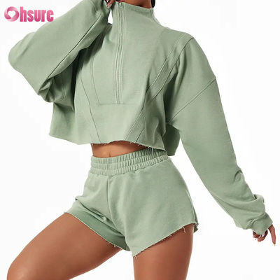 2024 Νέα μόδα Υψηλής Ποιότητας Custom Women's Loose Sports Hoodie Set Long Sleeve Zipper Stand Sweatshirts για τον χειμώνα