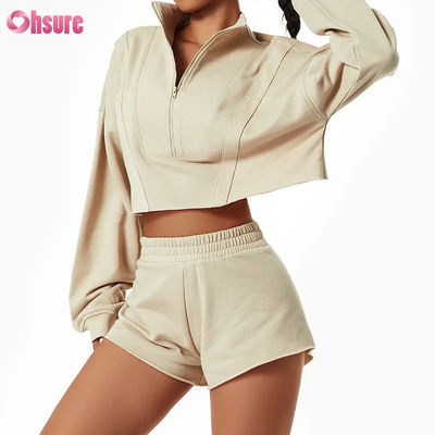 2024 Νέα μόδα Υψηλής Ποιότητας Custom Women's Loose Sports Hoodie Set Long Sleeve Zipper Stand Sweatshirts για τον χειμώνα