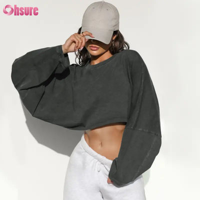 2025 Νέα Μόδα Ελαφριά Φούτερ με Κουκούλα Oversized Γυναικεία Φούτερ Crewneck και Jogger Crop Top