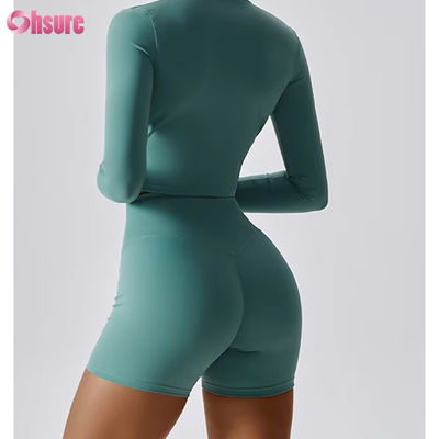 Slim Fit Full Zipper Νάιλον/Spandex 230GSM Fitness Sport Crop Tops Long Sleeve Custom Logo Zipper Αθλητικά ρούχα για γυναίκες
