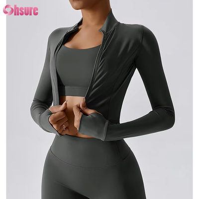 Slim Fit Full Zipper Νάιλον/Spandex 230GSM Fitness Sport Crop Tops Long Sleeve Custom Logo Zipper Αθλητικά ρούχα για γυναίκες