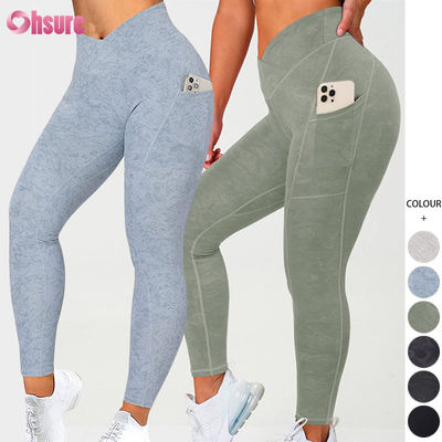 Προσαρμόστε το γυμναστήριο V Leggings με μέση για γυναίκες γυμναστική Butt Lifting Γιόγκα παντελόνια Αθλητική γυμναστική Γιόγκα Leggings με τσέπη