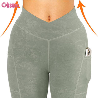 Προσαρμόστε το γυμναστήριο V Leggings με μέση για γυναίκες γυμναστική Butt Lifting Γιόγκα παντελόνια Αθλητική γυμναστική Γιόγκα Leggings με τσέπη
