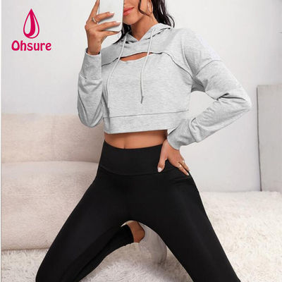 Ohsure Fitness Γυναίκες χαλαρά Casual Φθινόπωρο Sweatsuit Γιόγκα Βασική Drop Shoulder Drawstring Crop Sports Hoodie