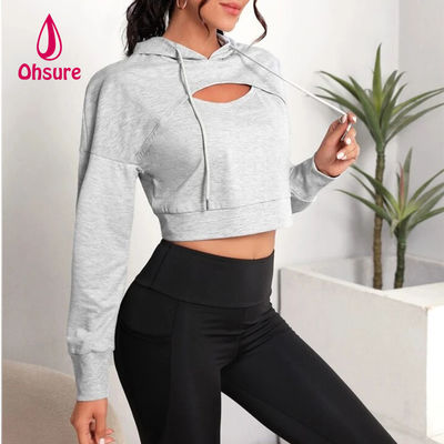 Ohsure Fitness Γυναίκες χαλαρά Casual Φθινόπωρο Sweatsuit Γιόγκα Βασική Drop Shoulder Drawstring Crop Sports Hoodie