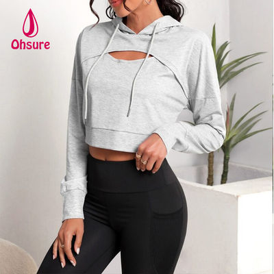 Ohsure Fitness Γυναίκες χαλαρά Casual Φθινόπωρο Sweatsuit Γιόγκα Βασική Drop Shoulder Drawstring Crop Sports Hoodie