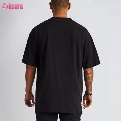 Προσαρμοσμένο λογότυπο Streetwear βαρύ T-Shirt εκτυπωμένο μαύρο βαμβάκι βαρύ πτώμα ώμος παχύ κενό T-Shirt