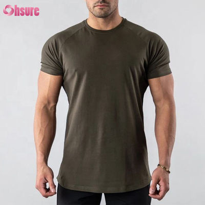 95% Βαμβάκι 5% Spandex Blend Απλό Κενό Προσαρμοσμένο Λογότυπο Longline Καμπυλωτό Hem Muscle Bodybuilding Gym Ανδρικό T-Shirt