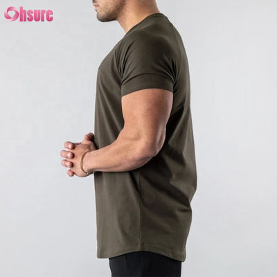 95% Βαμβάκι 5% Spandex Blend Απλό Κενό Προσαρμοσμένο Λογότυπο Longline Καμπυλωτό Hem Muscle Bodybuilding Gym Ανδρικό T-Shirt