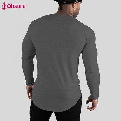 Χονδρικής Αθλητικό Σώμα Διαμορφωτής Slim Fit Ανδρικό T Shirt Tops Μακρυμάνικο Scoop Hem Προπόνηση Bodybuilding Gym Shirts Blank Casual