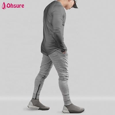 Χονδρικής Αθλητικό Σώμα Διαμορφωτής Slim Fit Ανδρικό T Shirt Tops Μακρυμάνικο Scoop Hem Προπόνηση Bodybuilding Gym Shirts Blank Casual