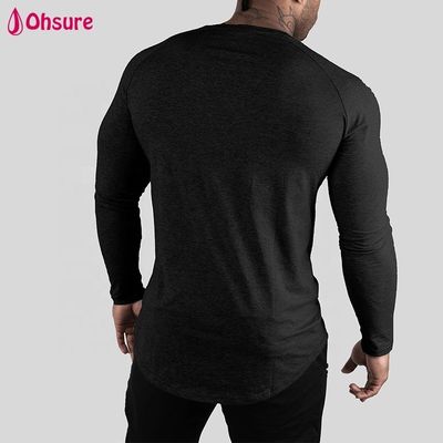 Χονδρικής Αθλητικό Σώμα Διαμορφωτής Slim Fit Ανδρικό T Shirt Tops Μακρυμάνικο Scoop Hem Προπόνηση Bodybuilding Gym Shirts Blank Casual