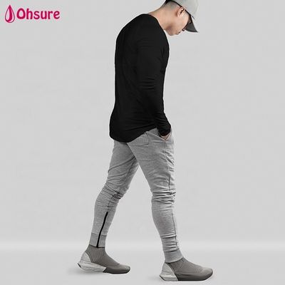 Χονδρικής Αθλητικό Σώμα Διαμορφωτής Slim Fit Ανδρικό T Shirt Tops Μακρυμάνικο Scoop Hem Προπόνηση Bodybuilding Gym Shirts Blank Casual