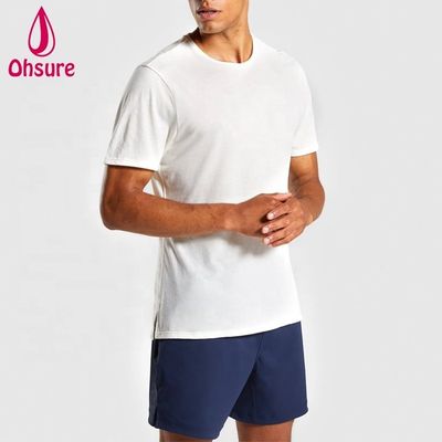 Κανονικό Slim Fit Crew Neck Mens Gym T-Shirt Muscle Wear Man Χαλαρό αθλητικό μπλουζάκι με πλευρικές σχισμές Plain Casual Printed