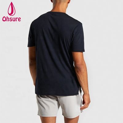 Κανονικό Slim Fit Crew Neck Mens Gym T-Shirt Muscle Wear Man Χαλαρό αθλητικό μπλουζάκι με πλευρικές σχισμές Plain Casual Printed